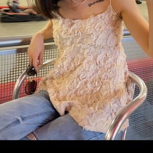 No Boundaries Blush Floral Appliqué Spaghetti Strap Tank